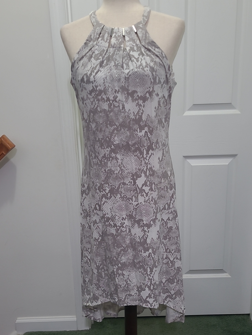 Jennifer Lopez Sleeveless Gray Snake-Print Cleo Halter Dress
